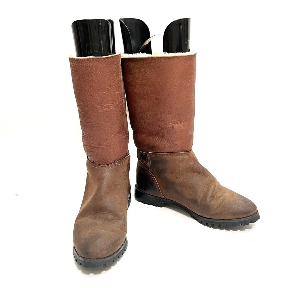 Vintage Y2K women’s brown nubuck leather fleece lined buckle winter boots - Picture 4 of 9